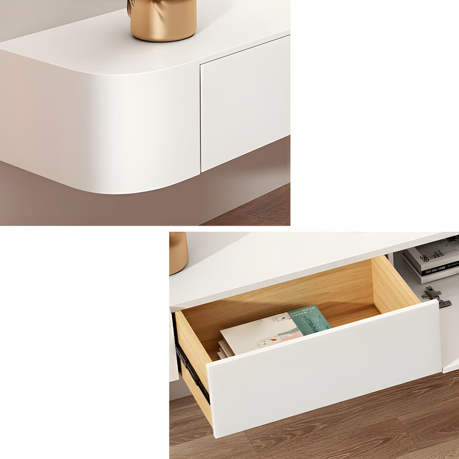 Elegant Rubberwood TV Stand with Floating Mount, Cable Management, and Soft Close Drawers thumbnail 10