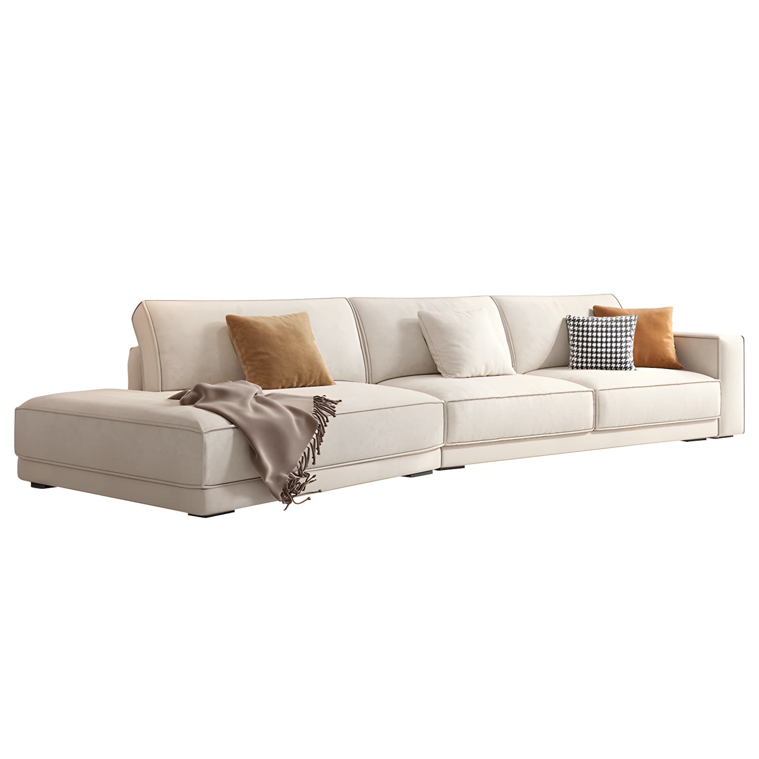 Modern Beige Linen L-Shape Sofa Chaise with Square Arm in Wood Frame thumbnail 5