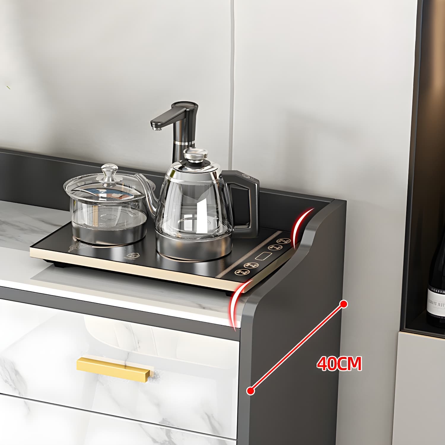 Modern Stone Top Shelves Included Sideboard with White & Grey Manufactured Wood Door - image 9