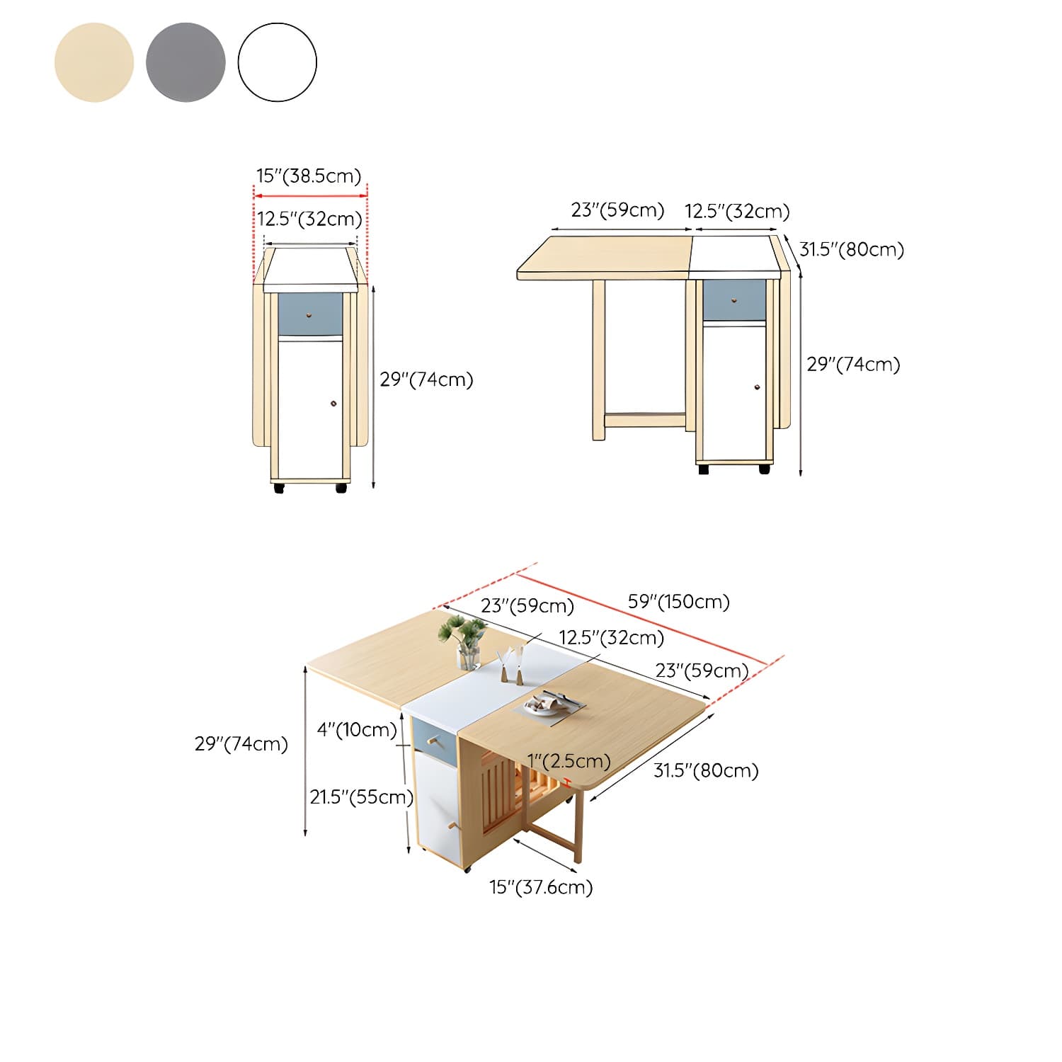 1/3/5/7 Pieces Modern Space-Saving Wood Multi Purpose Dining Set thumbnail 17