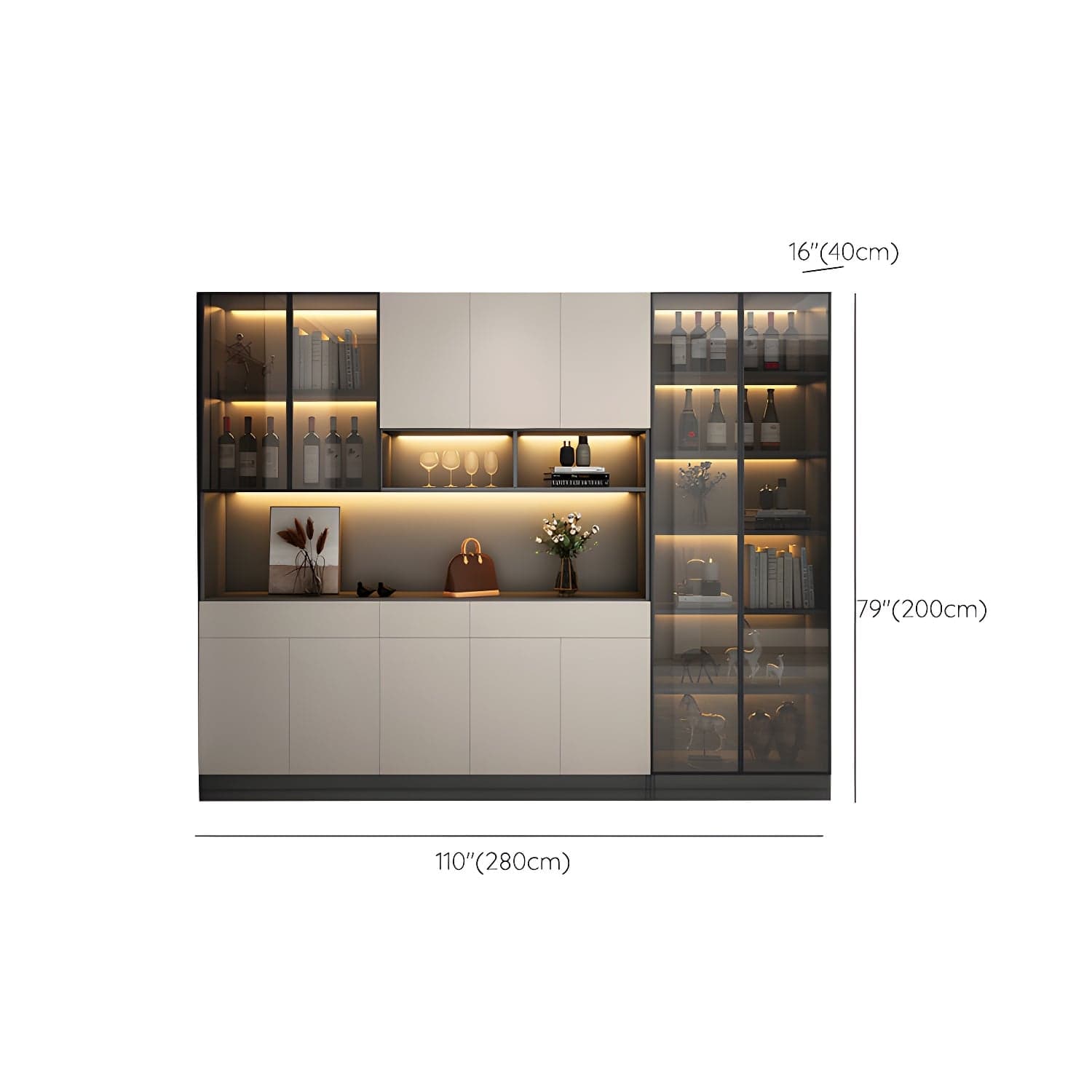 Accent Cabinet Rectangle Contemporary Glass Wood with Shelves thumbnail 20