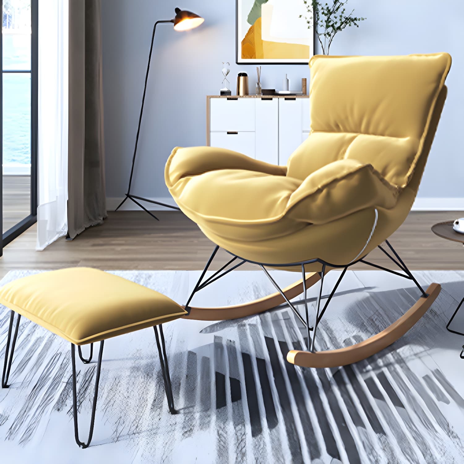 Contemporary Rocker Chair Antique Finish Rocking Chair with Ottoman thumbnail 25
