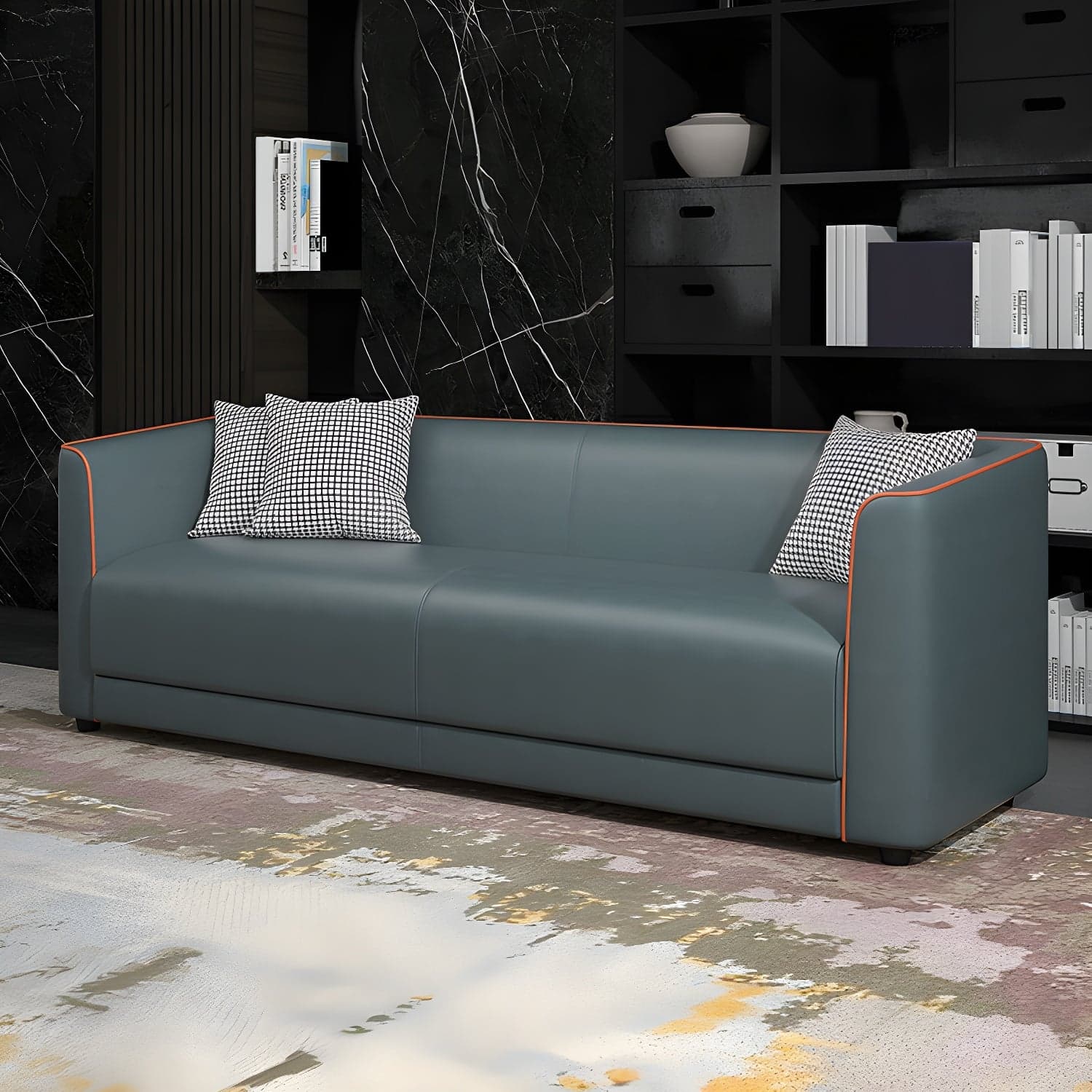 Tuxedo Arm Sofa with Tight Back 25.98" High Contemporary Faux Leather thumbnail 2