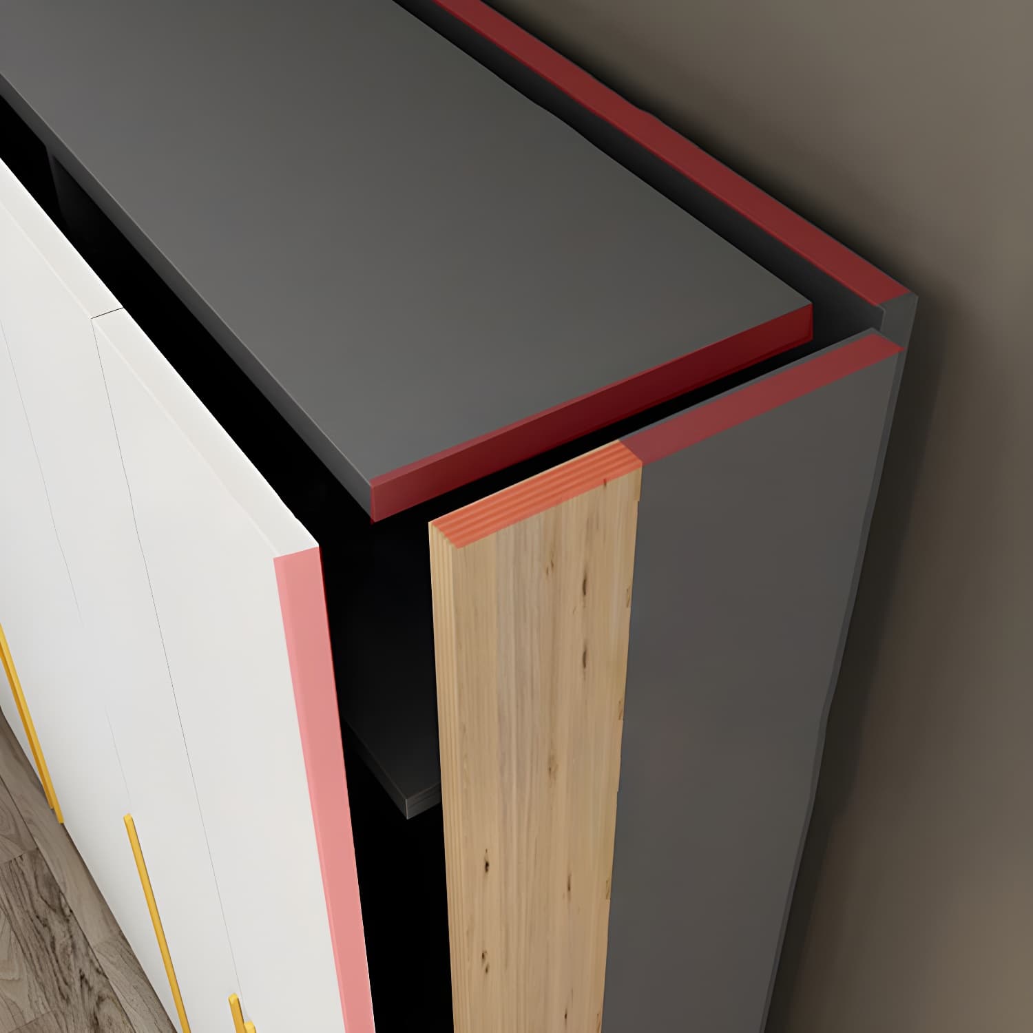 Contemporary Color Block Glass Doors Combination Armoire with Shelves Storage thumbnail 11