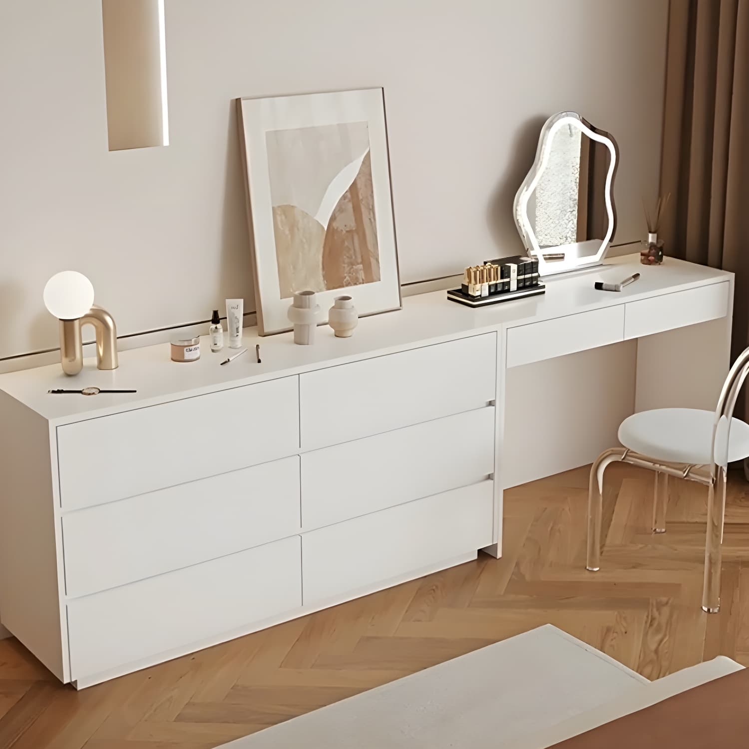 Modern Wood Vanity with Drawers, Large Size, Soft Close Glides, 40cm Width, 75cm Height thumbnail 4