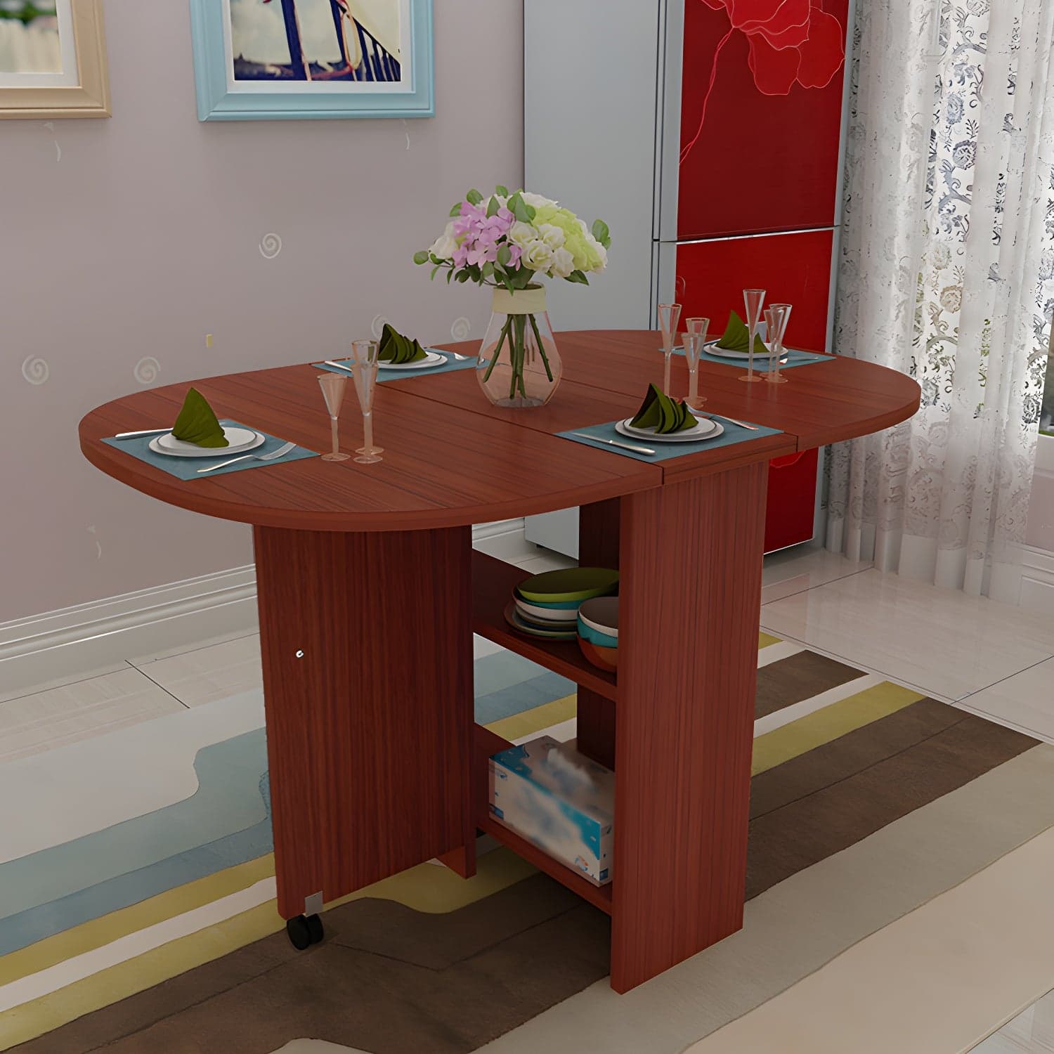 Solid Wood Mid-Century Modern Table Oval Solid Wood Top Table with Drop Leaf thumbnail 5