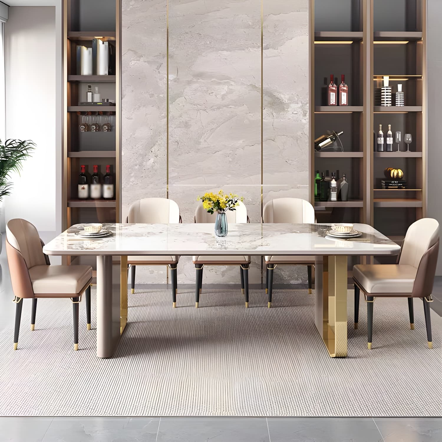 Luxury Sintered Stone Top Dining Set Rectangle 1/4/5/6/7/9 Pieces Dining Table with Chairs thumbnail 3