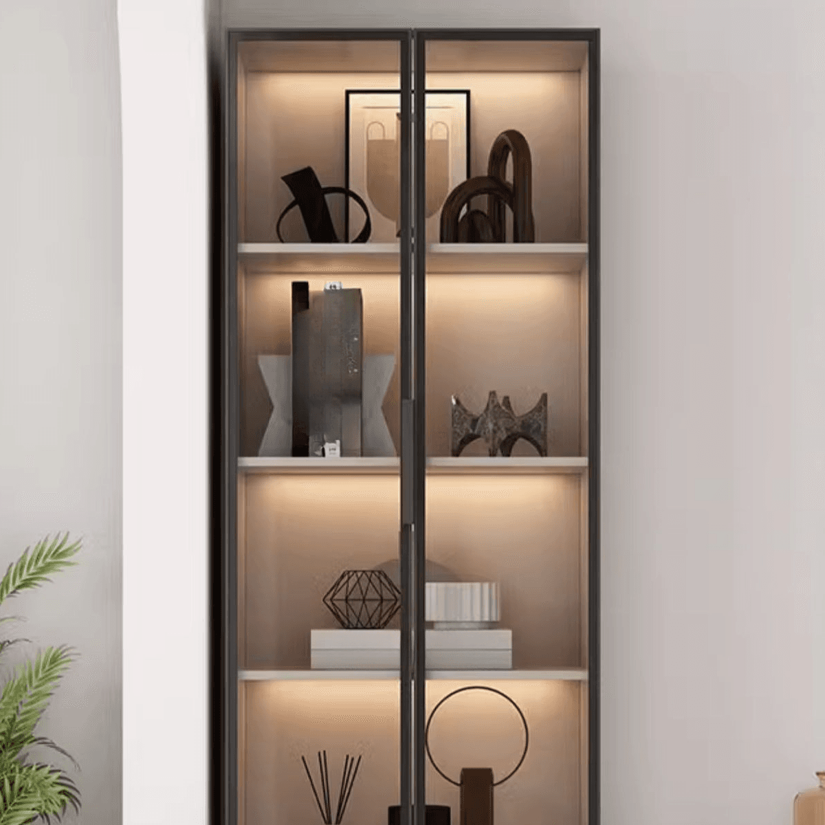 Brown Manufactured Wood Utility Storage Cabinet with Storage Cabinet, Glass Door, Cabinet Bars, Soft Close Drawer and Light thumbnail 8