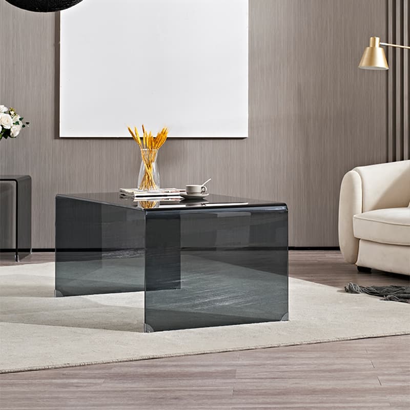 Modern Glass Coffee Table with Transparent Rectangular Top & Sleek Sled Base thumbnail 6