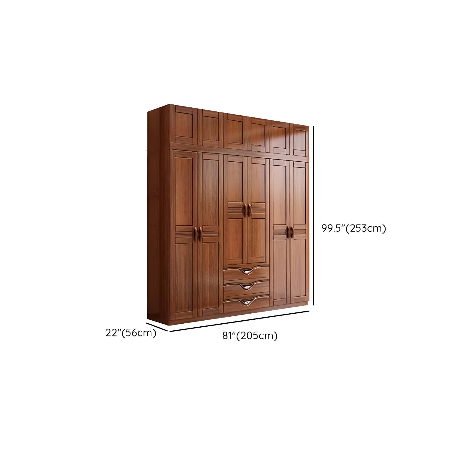 Wood Brown Rustic Wardrobe Armoire with Drawers & Shelves, Walnut Finish thumbnail 29