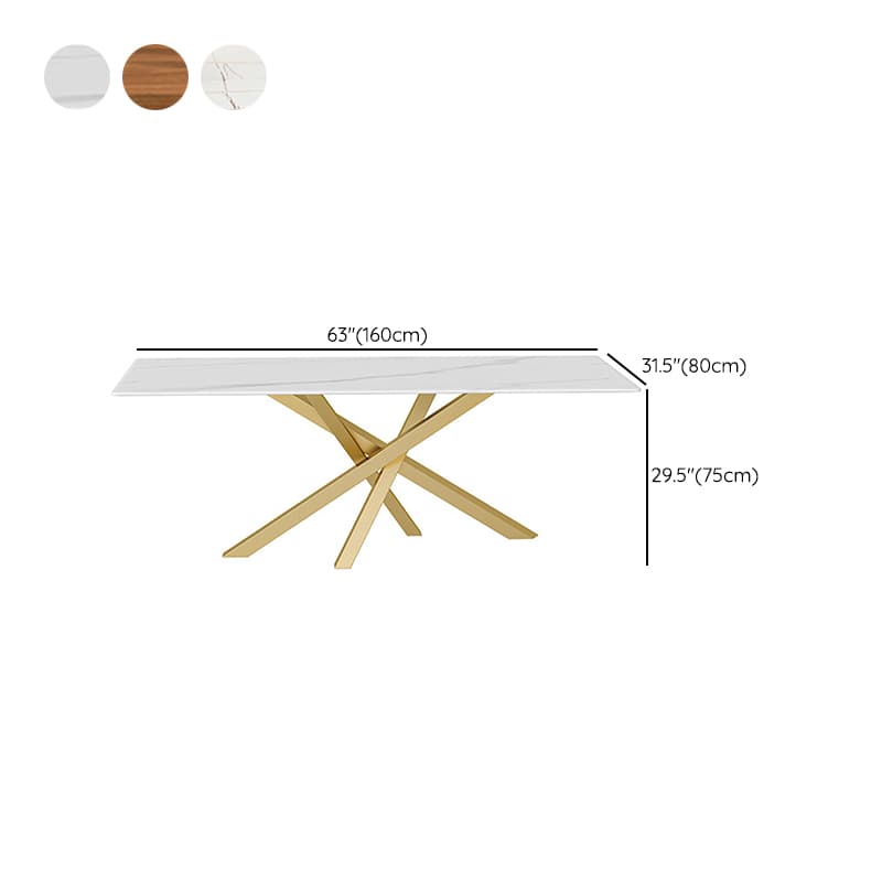 Art Deco Standard Table Height Rectangle Fixed Marble Top/Wood Dining Table with Golden Base for 8/4 People/6 People thumbnail 12
