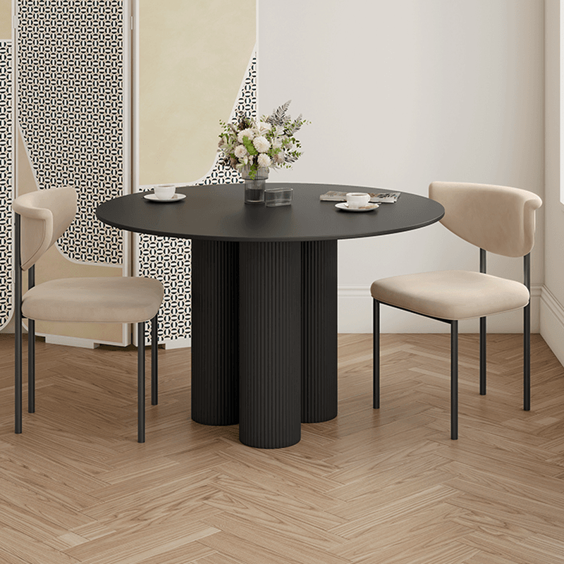 Ribbed Leg Circular-shaped Sintered Stone Dining Table with a Fixed Table Top for 2/for 4 in a Modern Simple Style thumbnail 11