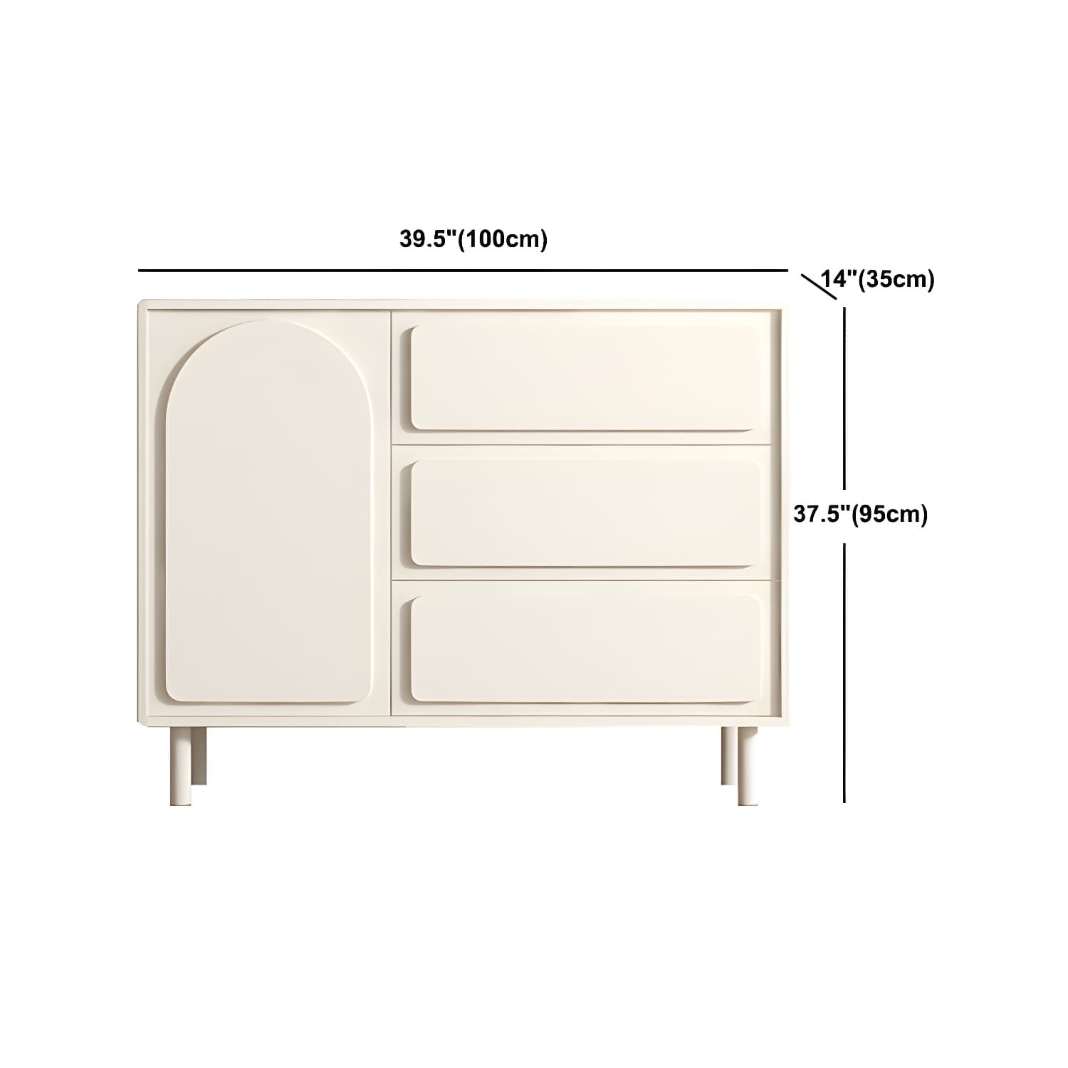 37.4"Tall White Wooden Cabinet , 3- Drawer Rectangle Accent Cabinet thumbnail 12