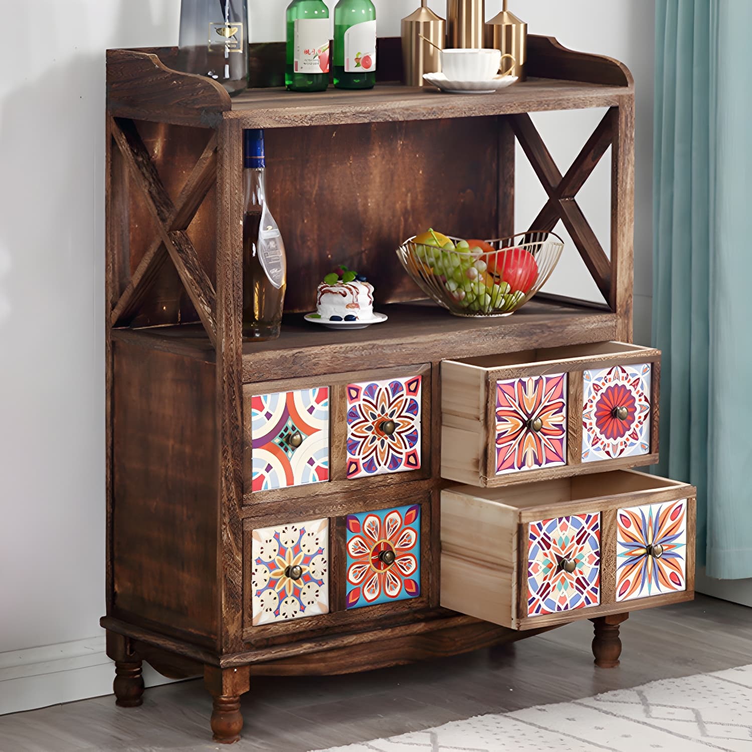 Rustic Farmhouse Wood Server - Compact Sideboard with Drawers and Open Storage thumbnail 6