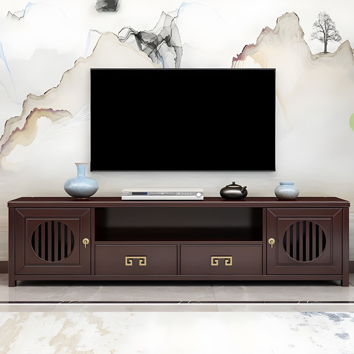 Solid Wood TV Cabinet Traditional Style Household Simple Open TV Stand Console thumbnail 4