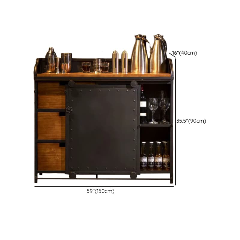 Industrial Metal Sideboard Cabinet with Wood Countertop, 3 Drawers, and Sliding Doors - image 16