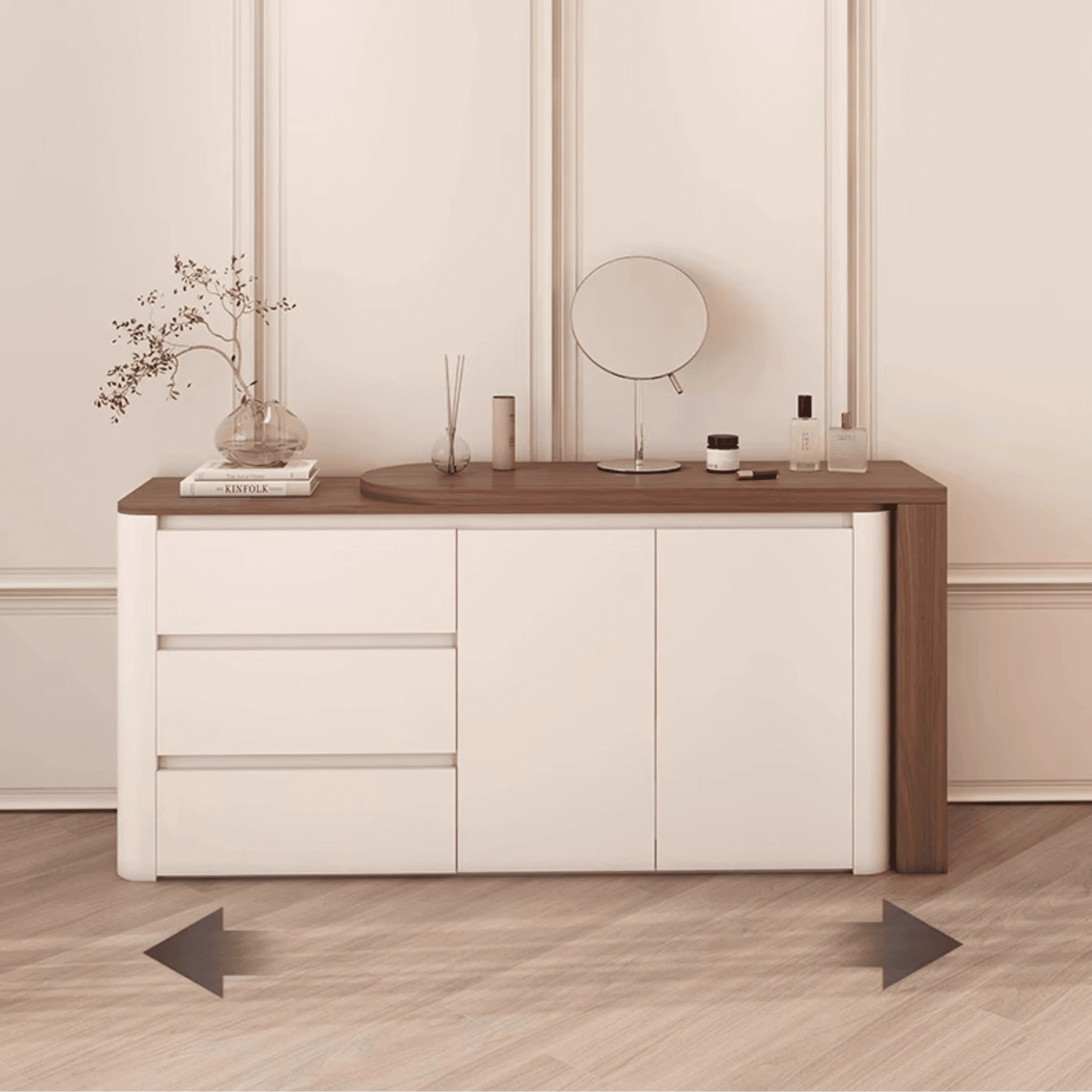 Modish Engineered Wood Large Makeup Vanity with 3 Drawers thumbnail 3