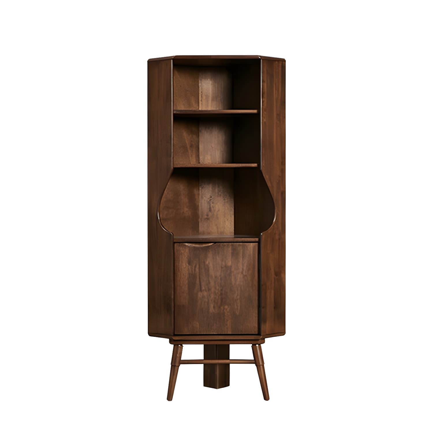Corner Mid-Century Modern Accent Cabinet with Wood Countertop, Glass Doors, and 5 Shelves thumbnail 8
