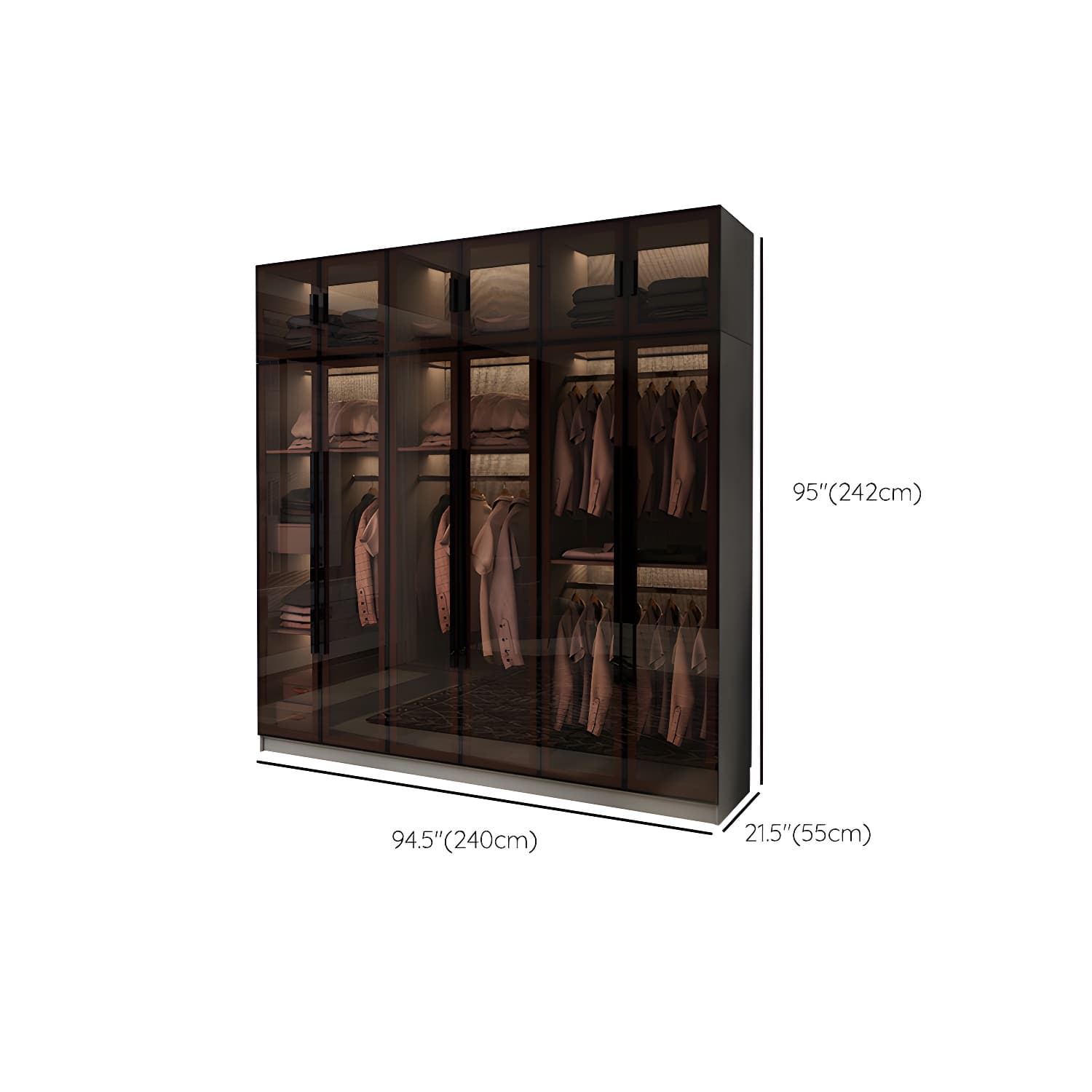 Modern Glass Hinged Doors Wardrobe Armoire Wood Frame Wardrobe with Shelves without Light thumbnail 28