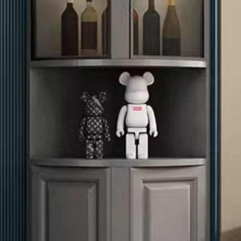 Modern Grey Corner Accent Cabinet with Gold Metal Base and Glass Doors thumbnail 4