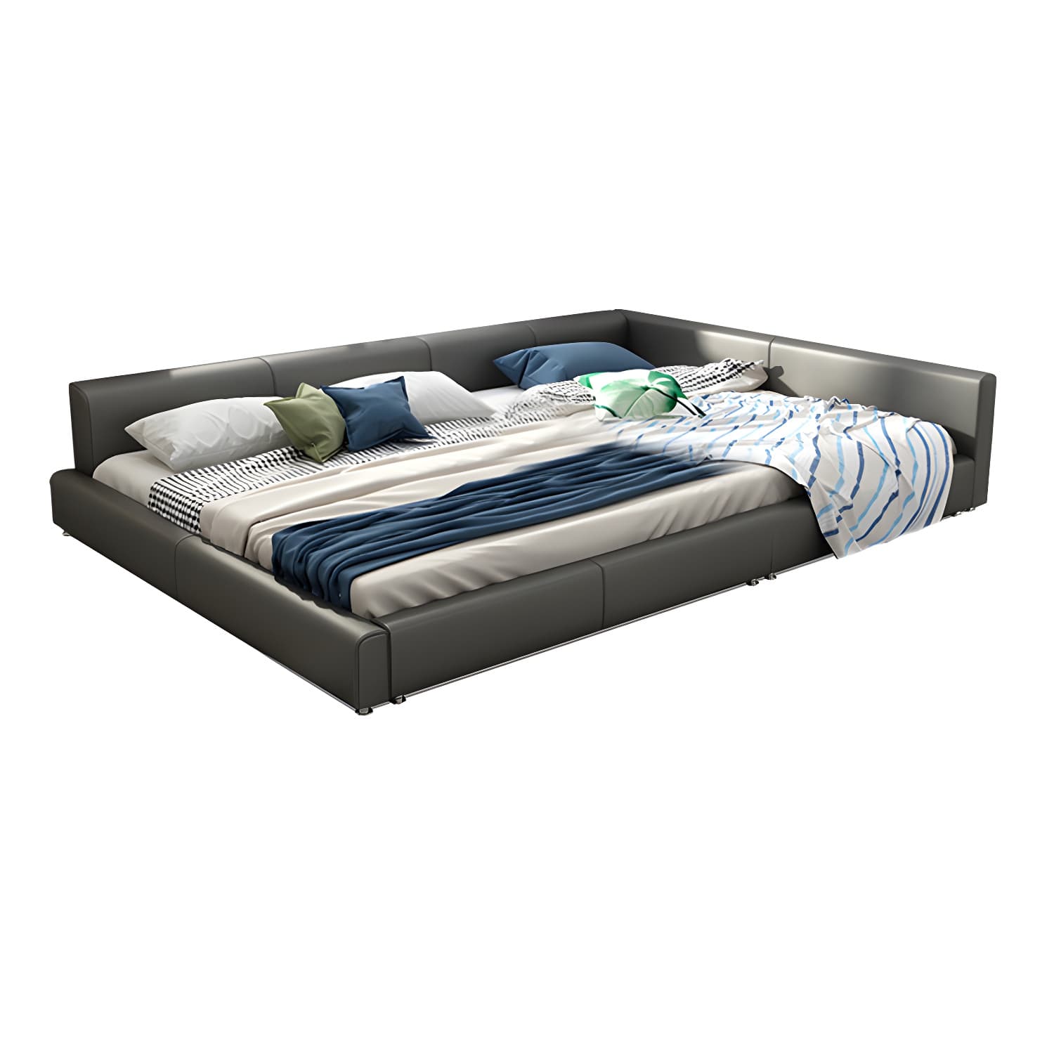 Contemporary Grey Genuine Leather and Wood Standard Bed for Bedroom thumbnail 5