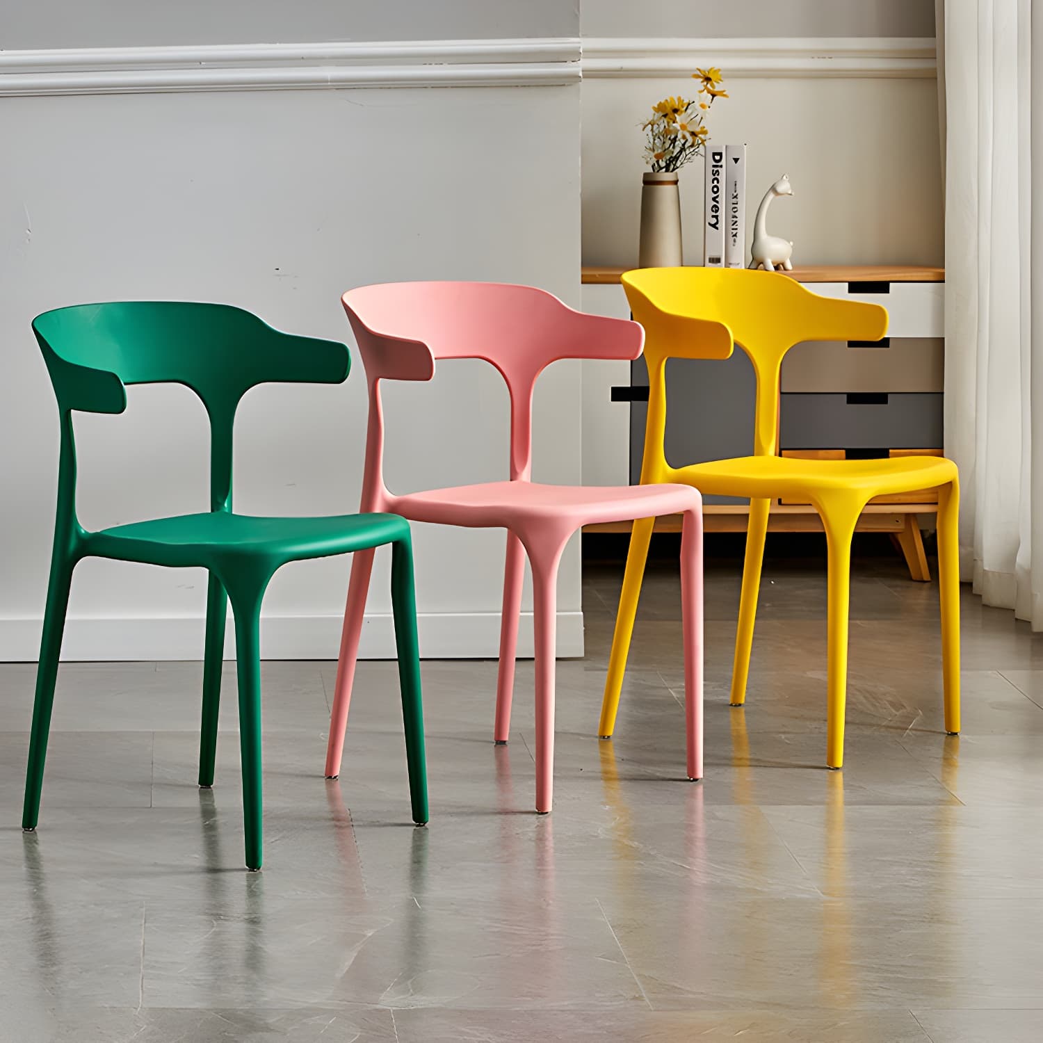 Home Modern Side Chair Stackable Open Back Plastic Dining Room Chair Set thumbnail 23