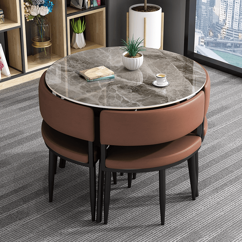 Circular Dining Table Set with a Slate Tabletop in White/Gray/Coal, Back and Cushion Chair for Dining Table for 4 in a Simple Style thumbnail 29