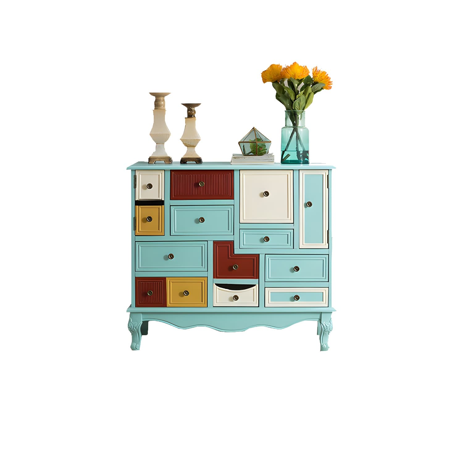 Industrial Painted Accent Cabinet with Drawers Solid Wood Chest thumbnail 20