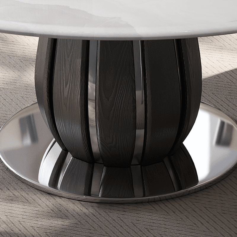 Circular-shaped Slate Stone Dining Table Set with Stump Base, Upholstered Back Chairs, Seats 6 People thumbnail 7