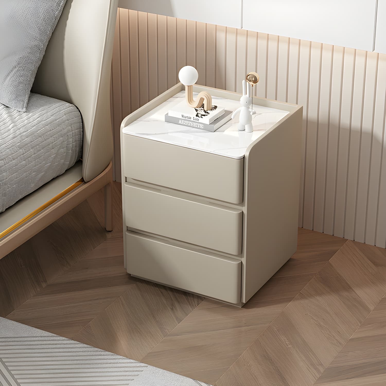 Modern Three Drawers Table Nightstand with Slate Countertop for Bedroom thumbnail 10