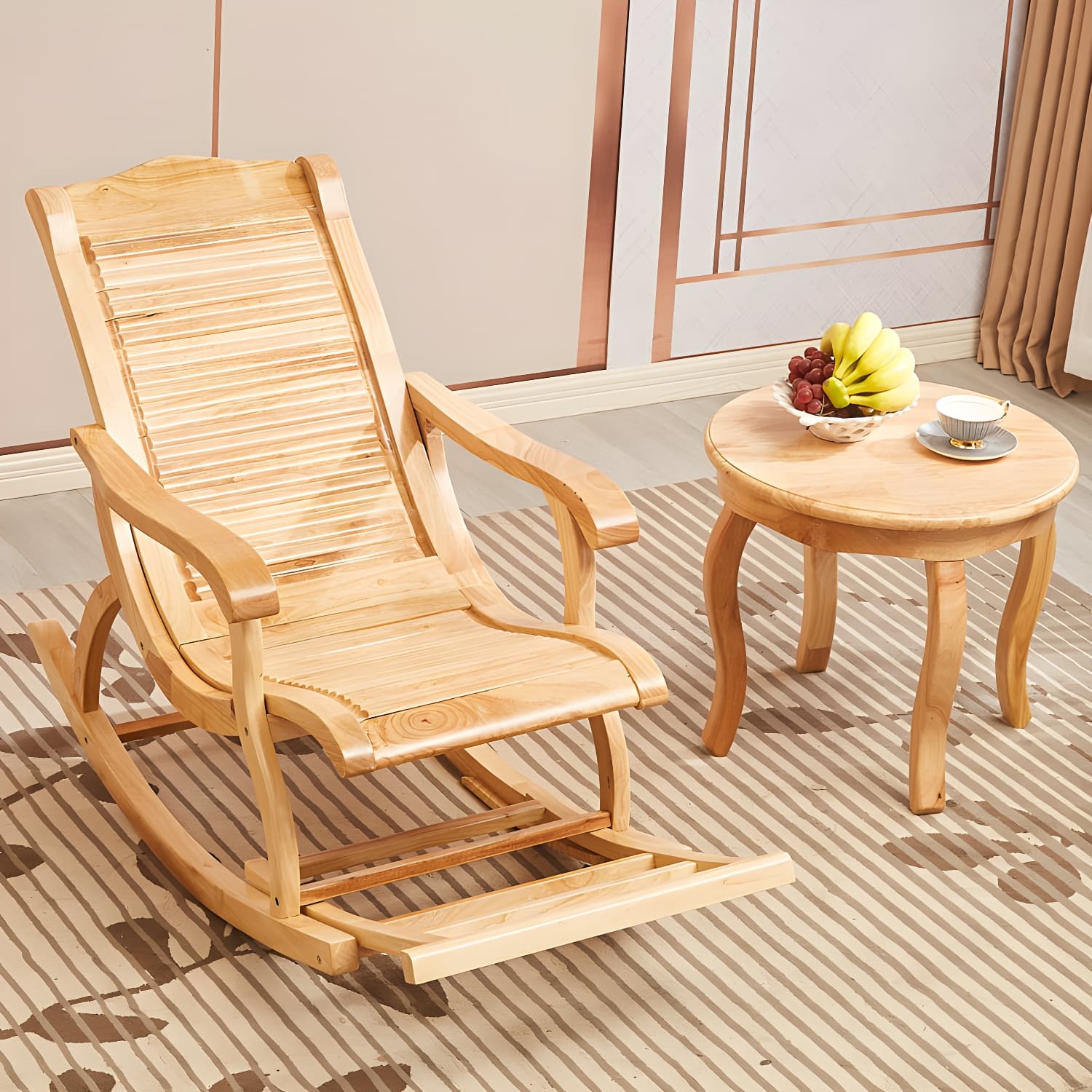 Retro Dark Brown Rocking Chair Solid Wood Reclining Rocker Chair for Home - image 5