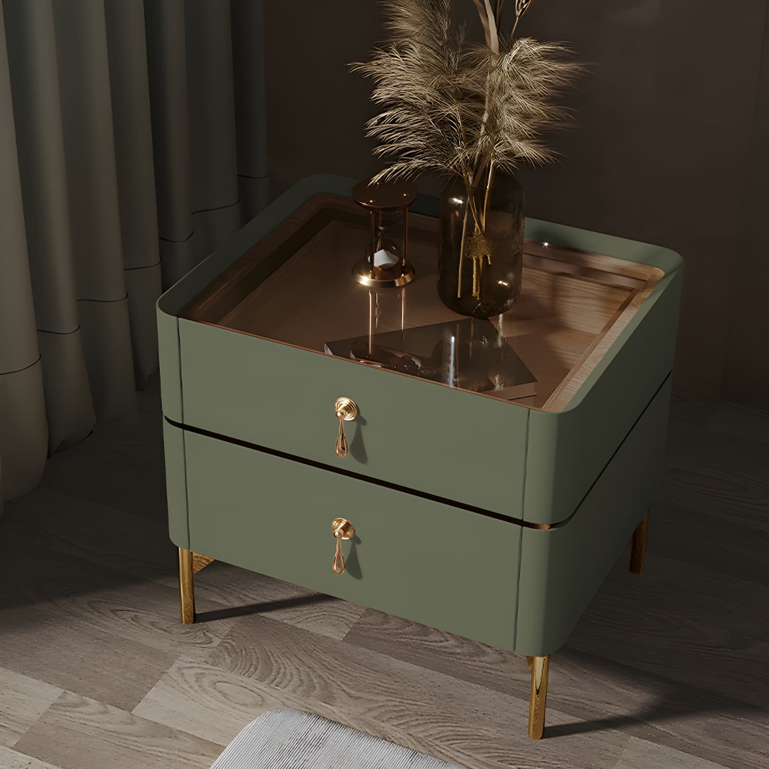 Glam 2-Drawer Nightstand Glass Top 19 Inch H Legs Included Night Table thumbnail 18