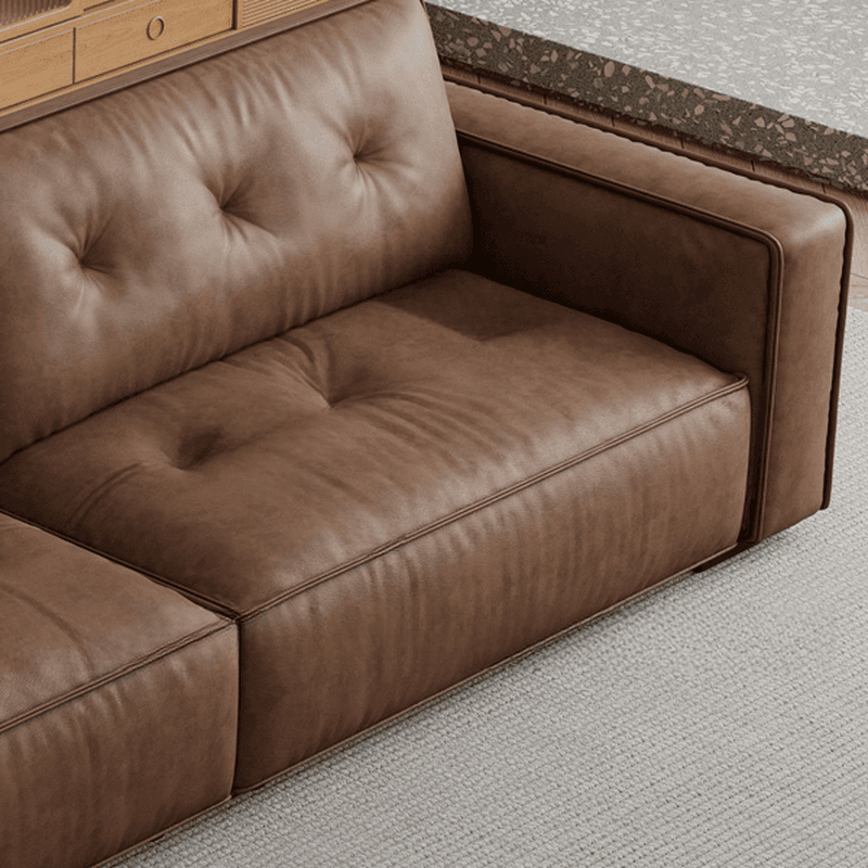 Mocha Pu Leather Convertible Sofa with Armrest for Drawing Room thumbnail 7