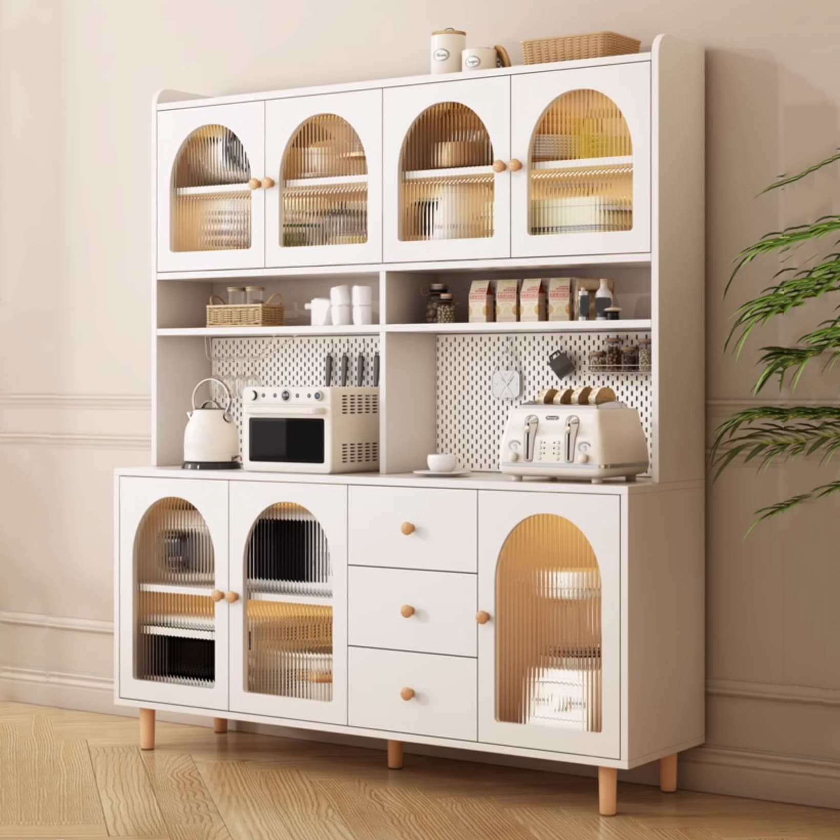 Scandinavian Wood Sideboard Cabinet with Adjustable Shelves and Glass Doors - 40cm Width thumbnail 4