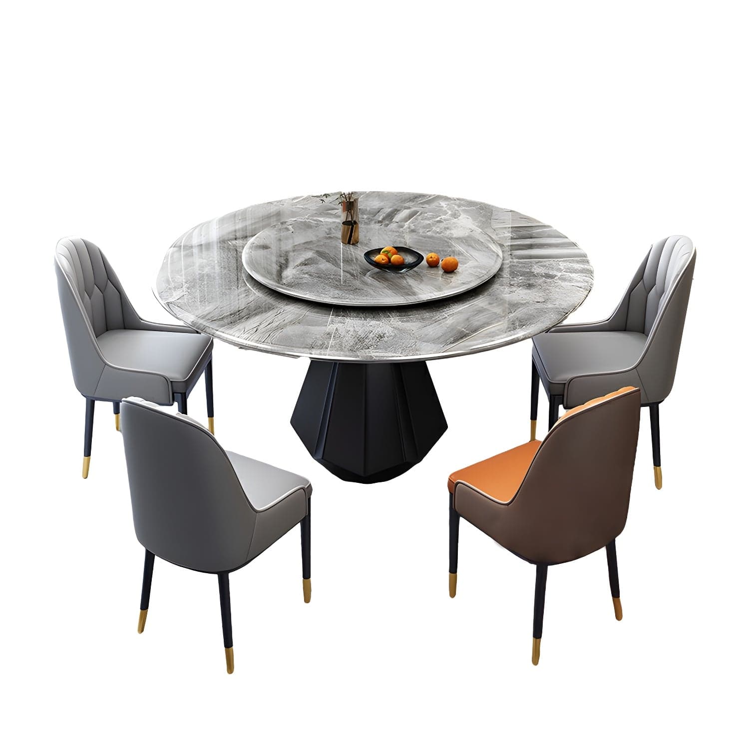 Modern Round Marble Dining Table Set with Black Metal Base in Beige thumbnail 2