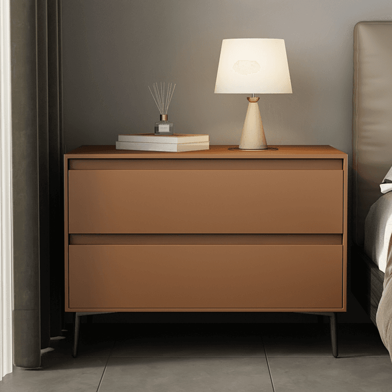 Scandinavian 2 Drawers Nightstand With Drawer Storage in Artificial Leather with Leg thumbnail 9