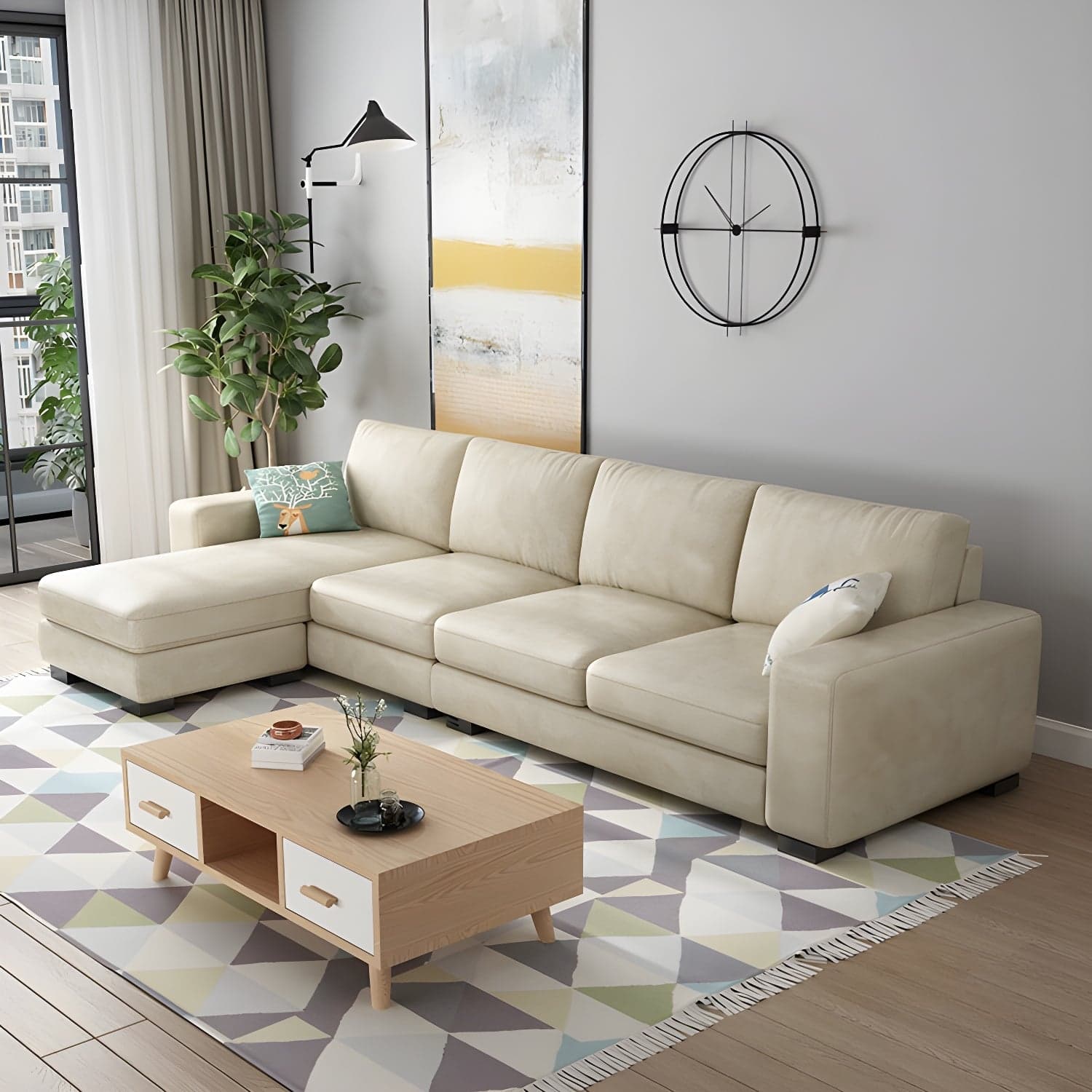 Scandinavian Wood Frame Straight Sofa with Cushion Back and Slipcover in 3 Piece Set thumbnail 2