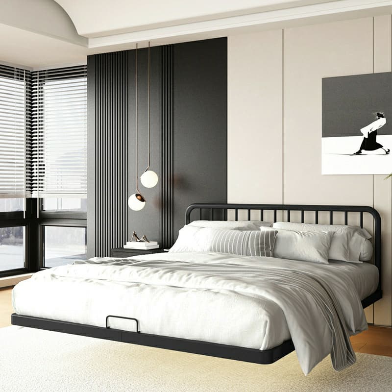 Modern Iron Open-Frame Bed with Solid Color, Metal Slats, and Legs Included thumbnail 4