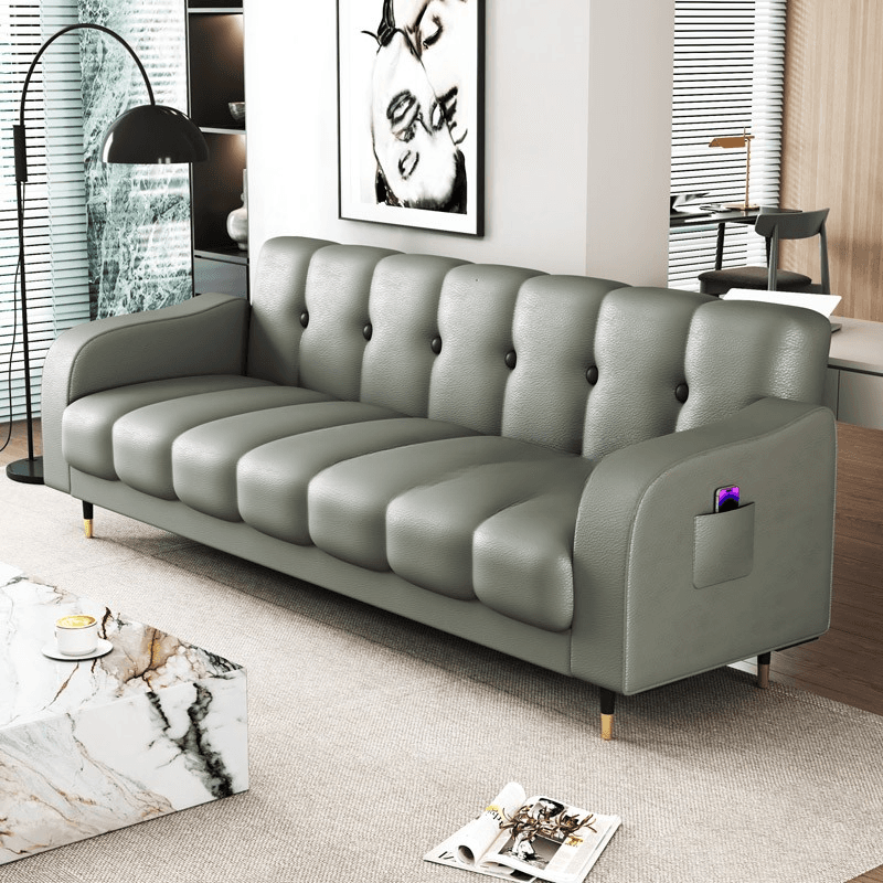 Contemporary Modern Solid Color Scratch-durable Convertible Sofa in Pu Leather with Midnight Black/Gray/White Upholstery, Seats 3/2-seater, with Receptacle Storage thumbnail 1