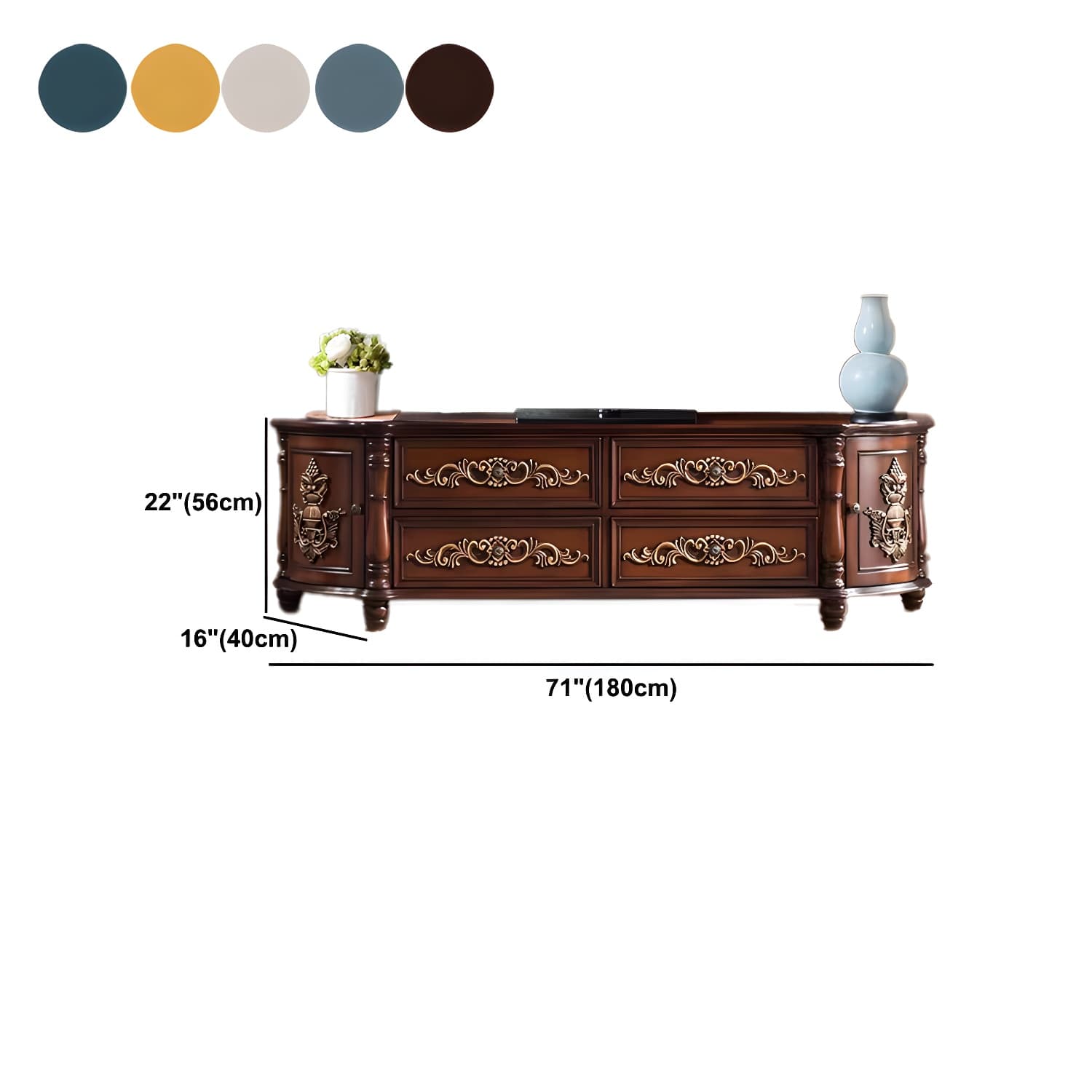 Traditional Birch Wood Media Console Matte Finish TV Media Stand with Drawers thumbnail 16