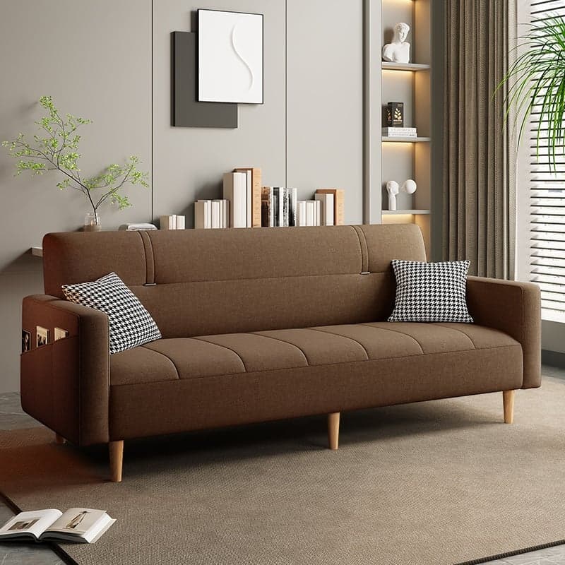 Trendy Solid Color Convertible Sofa in Light Gray/Butter Color/Coffee with Arm, 4-seater/Seats 3/2 People, Receptacle Storage, and 2 Pillows thumbnail 2