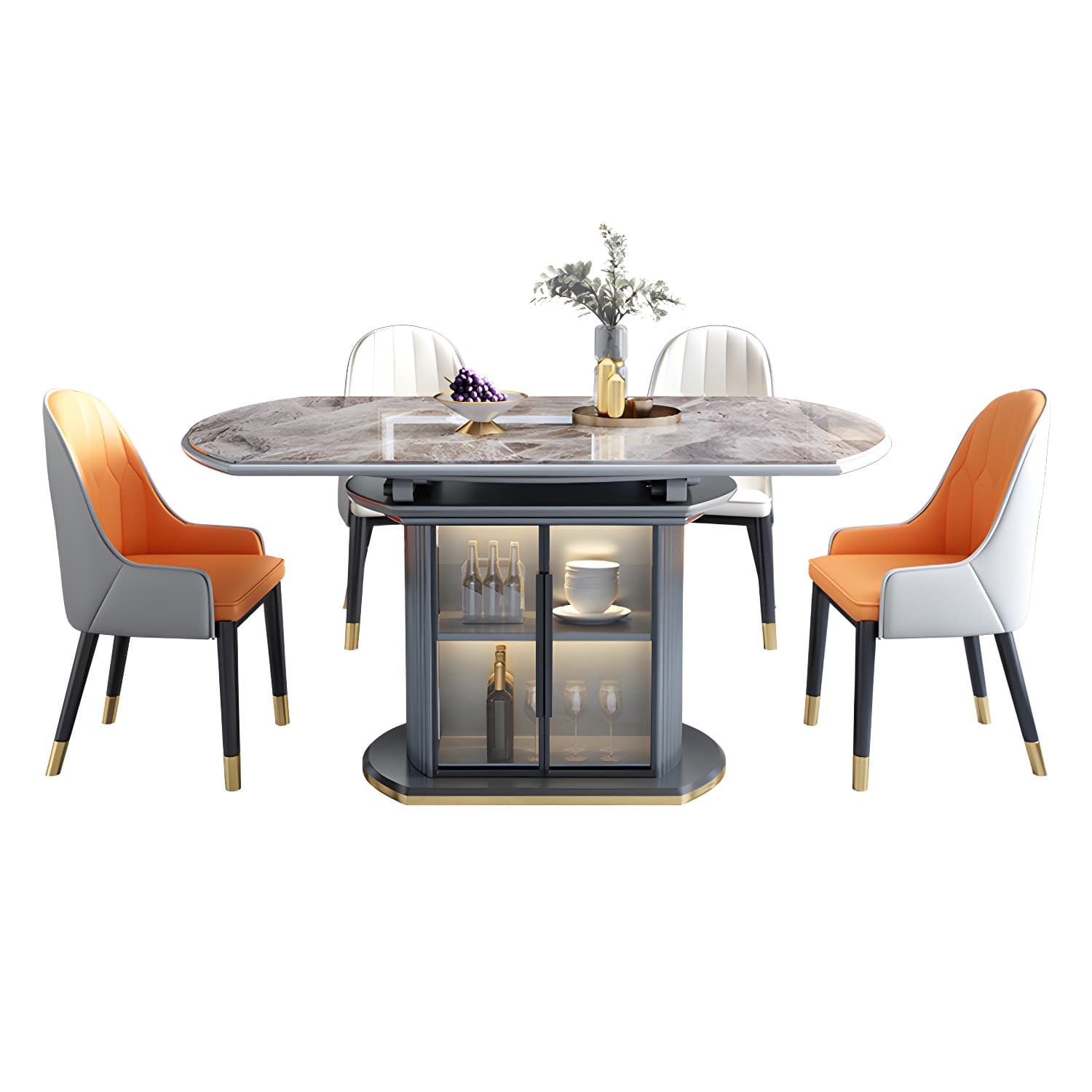 Modern Style Stone Furniture 1/5/7/9/11 Pcs Round Shape Dinette Table with Dining Chair thumbnail 10