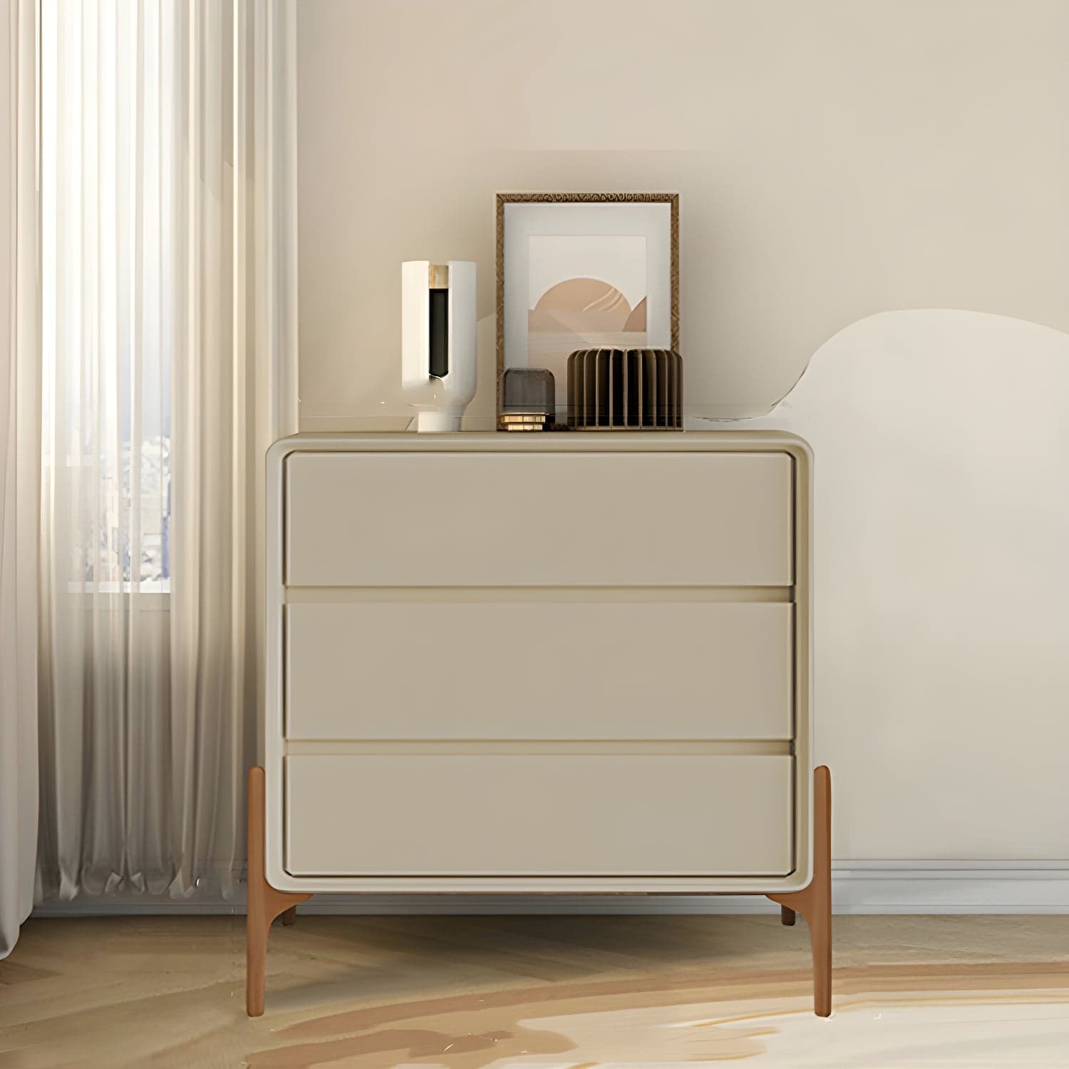 Modern Oak Wood And Leather Exterior Bachelor Chest with Soft-Close Drawers - Vertical Orientation - image 4