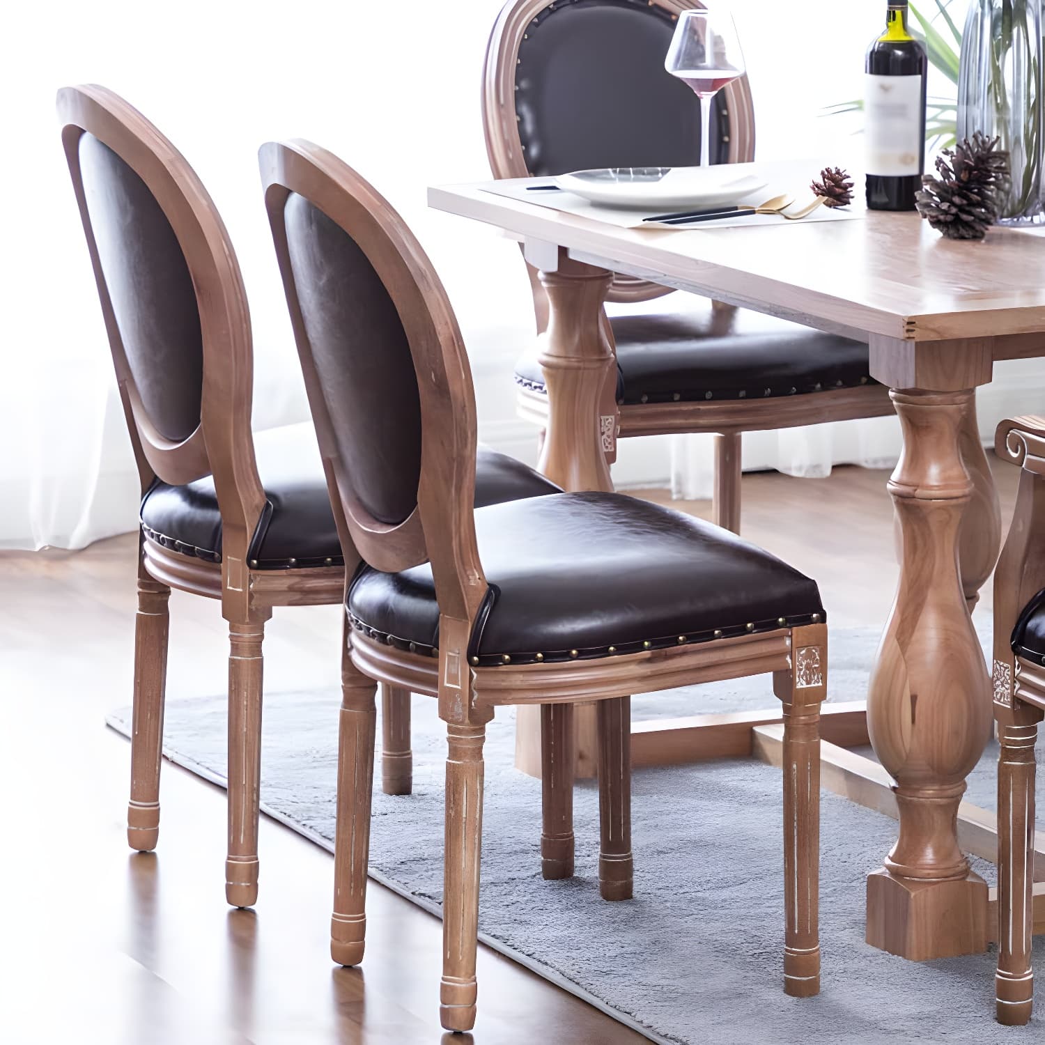 Solid Wood Country Style Dining Room Chair Matte Finish King Louis Back Side Chair thumbnail 19