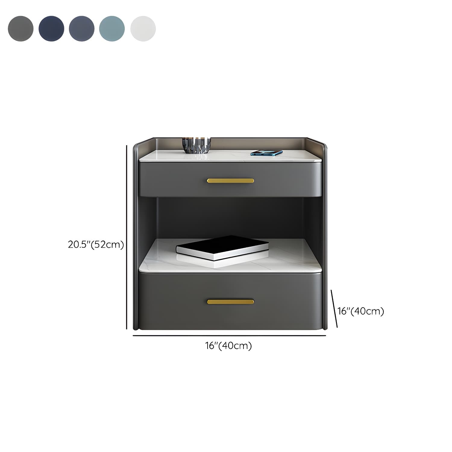 Stone Bed Nightstand Open Storage Bedside Cabinet with Drawers thumbnail 11
