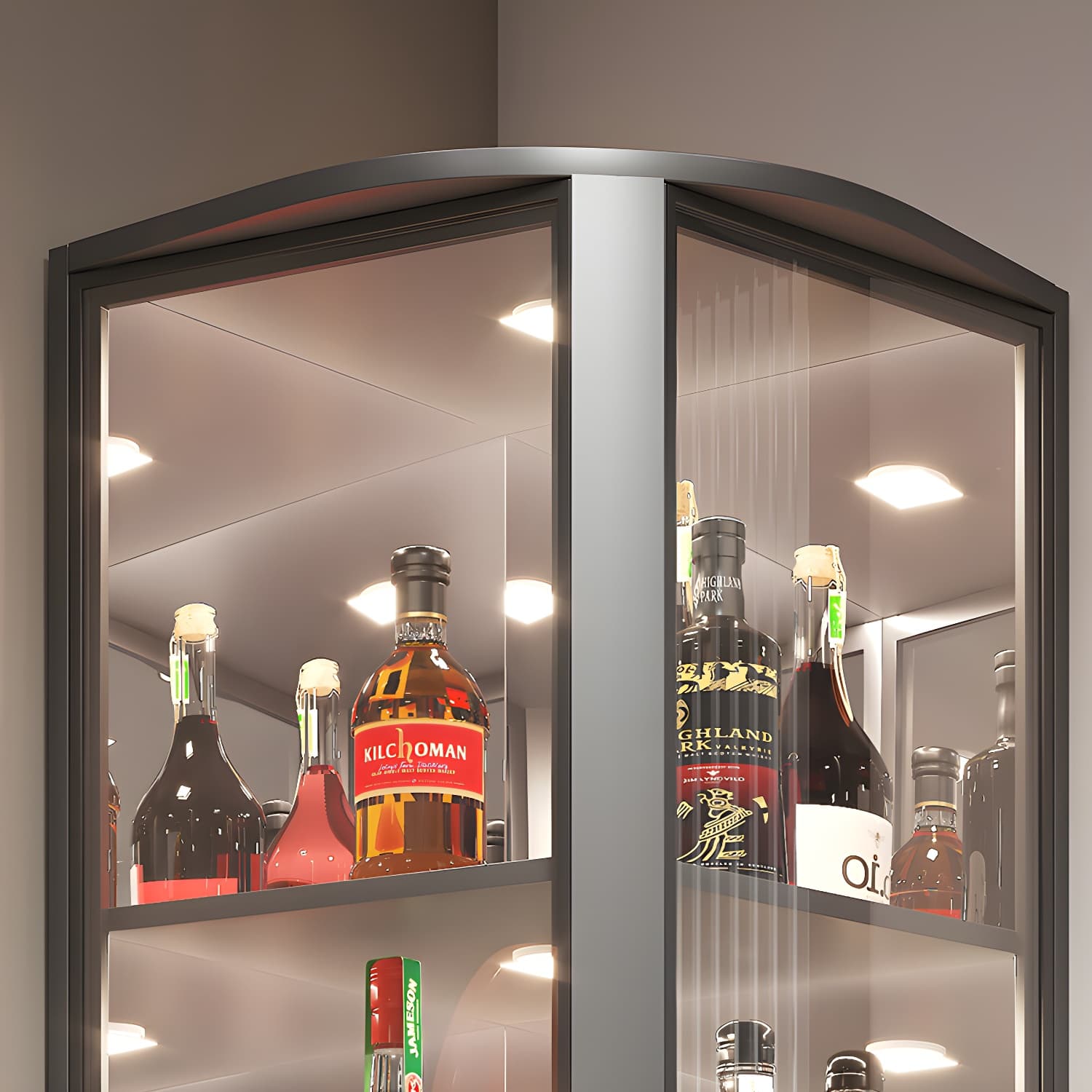 Modern Gray Corner Accent Cabinet with Glass Doors and 2 Shelves thumbnail 7