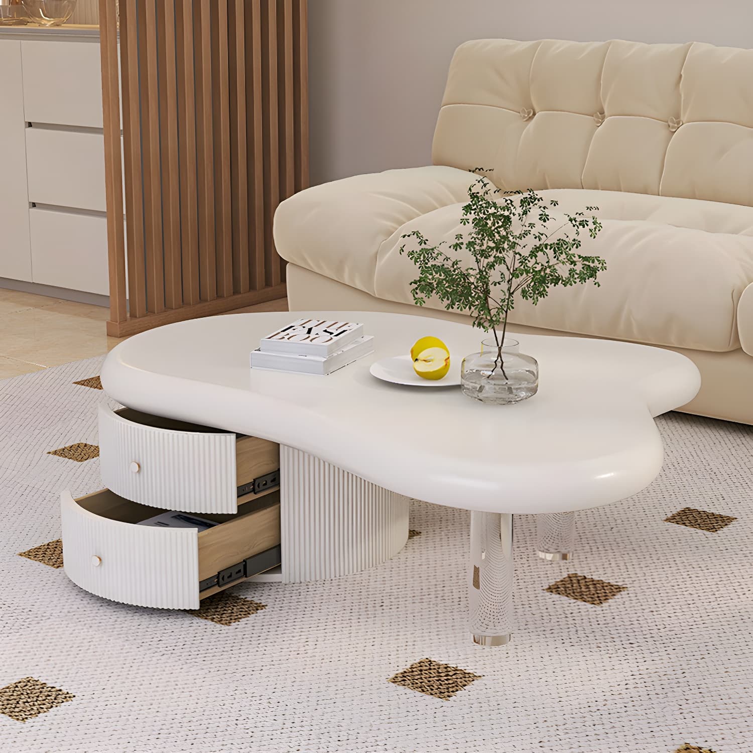 Nordic Irregular Coffee Table in White of 15.7" H with Acrylic Legs thumbnail 13