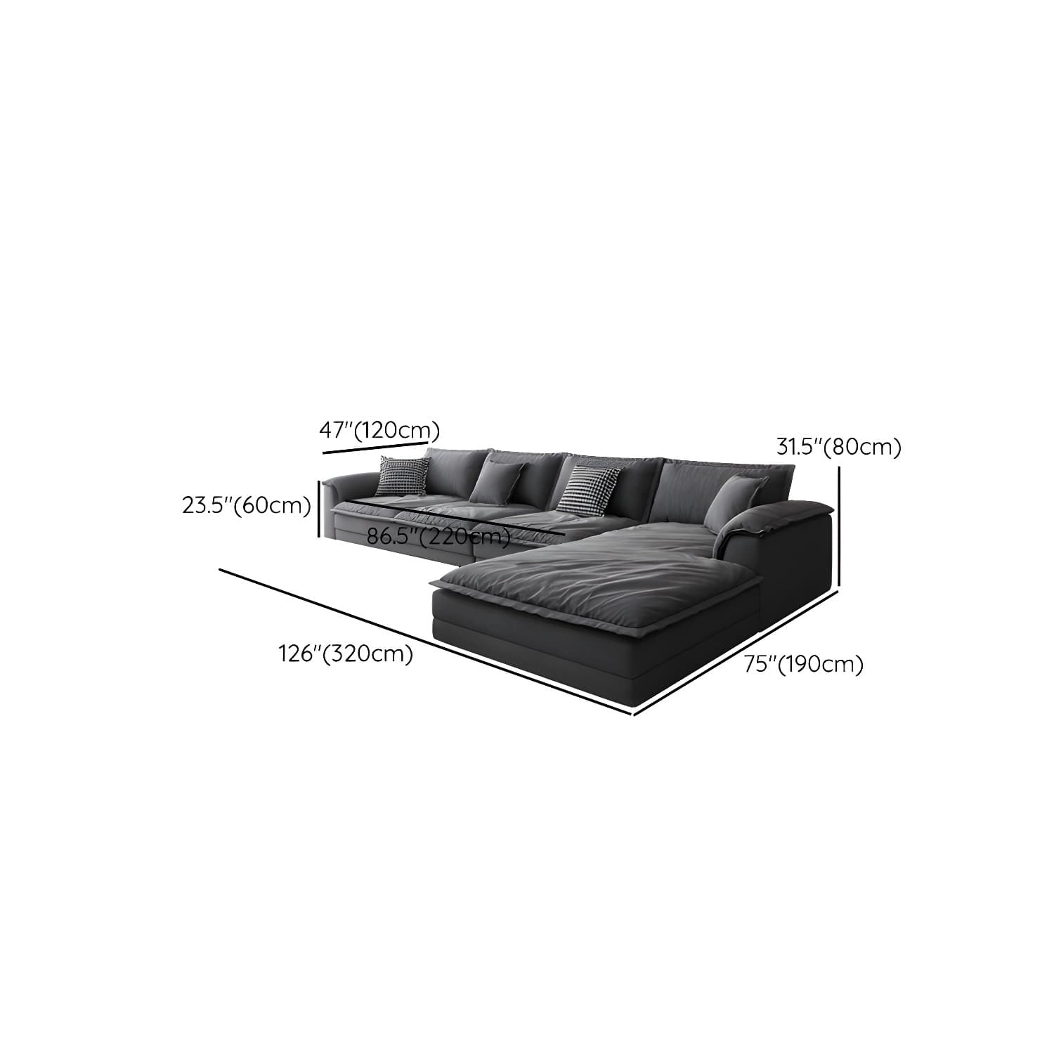 47" Deep Frosted Velvet Wood Gray Non-resistance Sectional Sofa - image 14