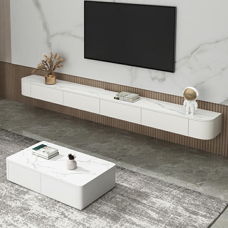 Elegant Rubberwood TV Stand with Floating Mount, Cable Management, and Soft Close Drawers thumbnail 13