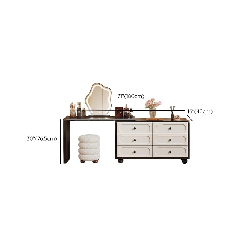 Modish Large/Standard Vanity Set with Natural Wood Table Top, White Seating, 3 Drawers, Light Up Mirror, and Chair thumbnail 18